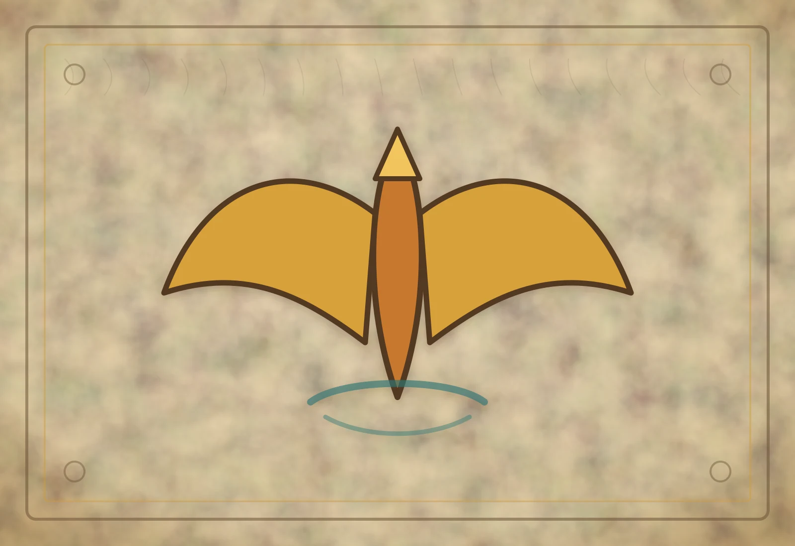 Archival-style illustration of a symmetrical eagle guardian with gold wings and a calm serpent-wave motif below.